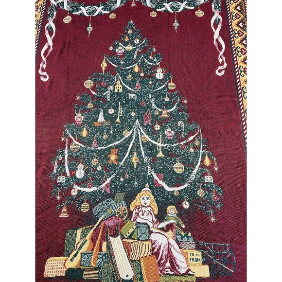 Vintage Christmas Tree Gifts Tapestry Throw Blanket Xmas 68 inch Goodwin Weaves - Picture 2 of 10